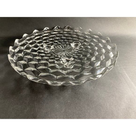 Fostoria American Clear 3-Toed Cake Plate -12" Stacked Cube Design 1940s Vintage - Picture 2 of 8
